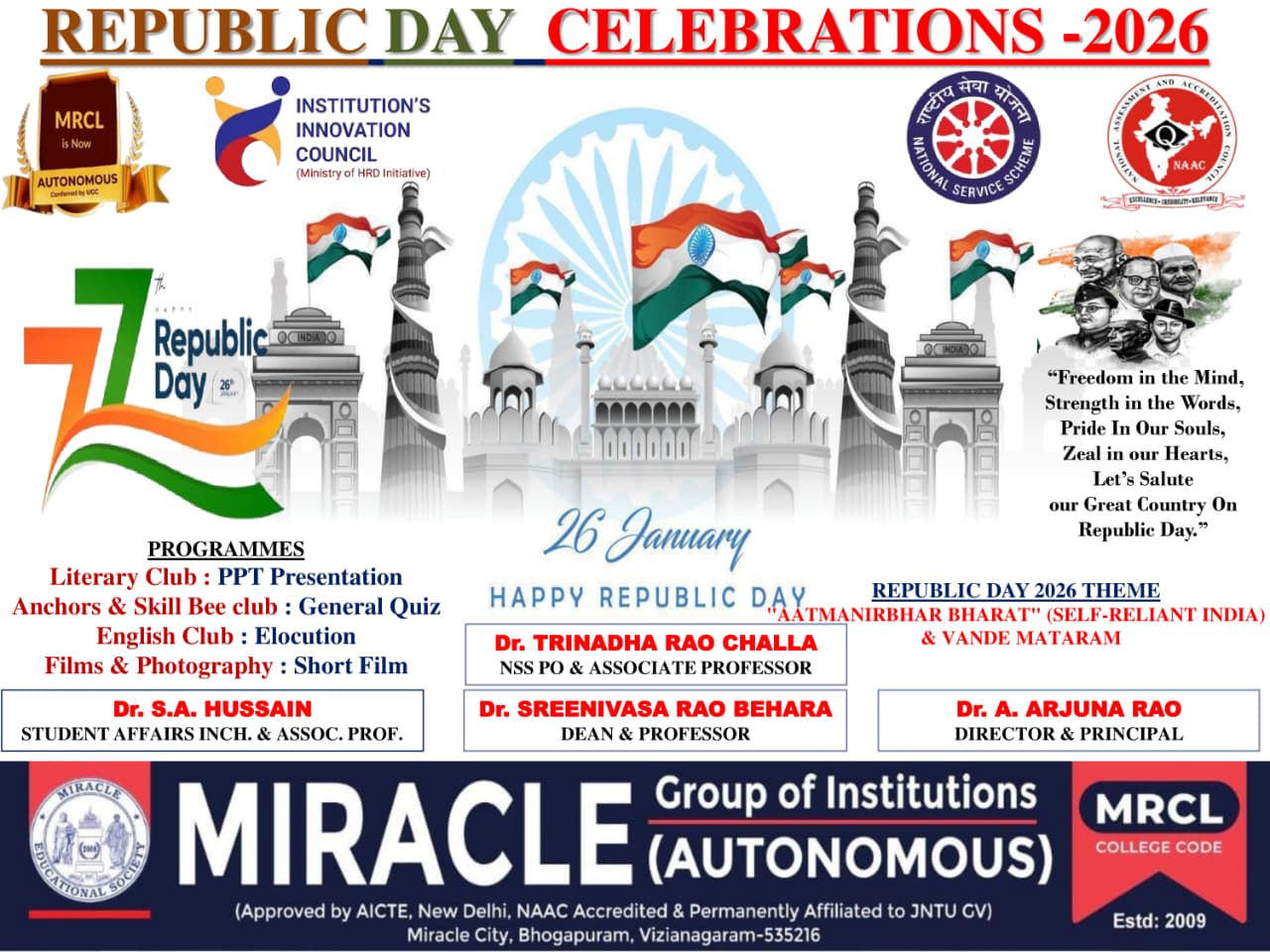77th Republic Day of India (The Journey of India as a Republic) Celebrations at MES