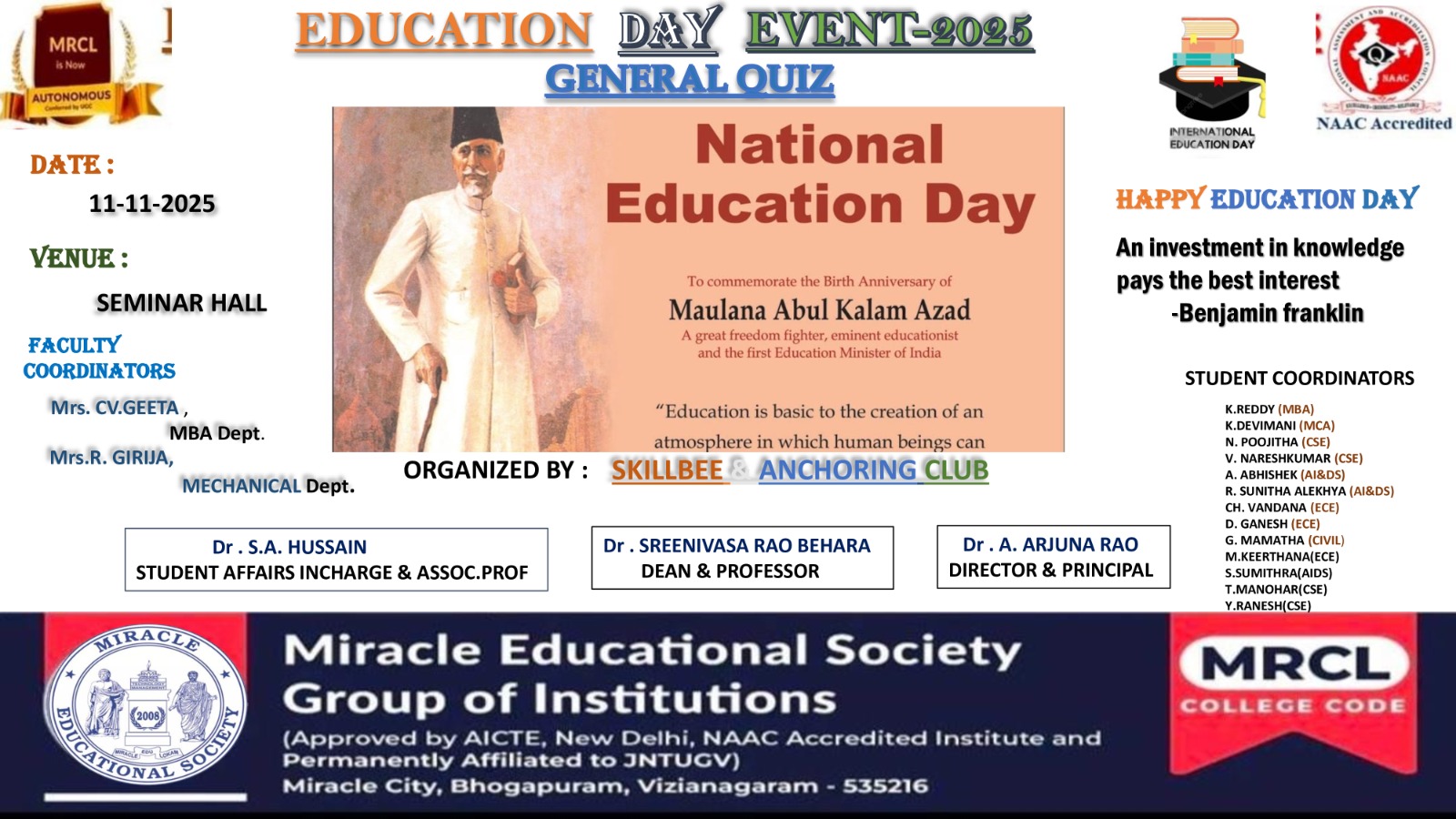 National Education Day ( Birth Anniversary of Maulana Abdul kalam Azad)