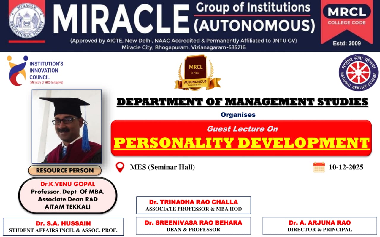 Guest Lecture on Personality Development By Dr K.Venu Gopal , Associate Dean R&D , AITAM -Organised by MBA Dept